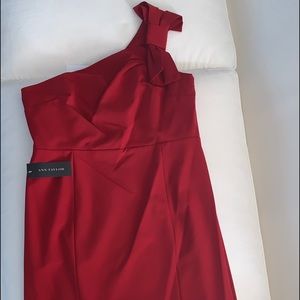 Ann Taylor-Red Asymmetric Dress With Bow